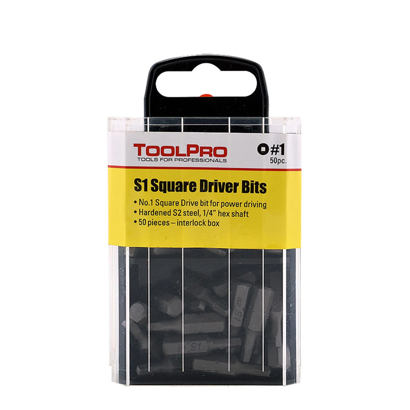 ToolPro Driver Bit with Interlocking Box - 50 Piece - Recess or Bit Size:Square #1